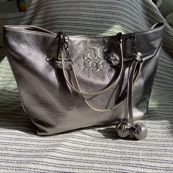 Tory Burch Handbags - Tory Burch Thea Tassel Ball Silver Tote